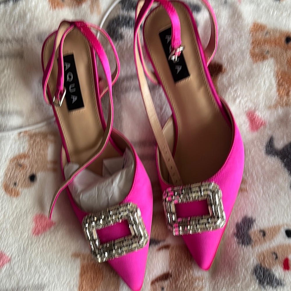 Aqua Women's Vibrant Pink Heels with Embellished Buckle